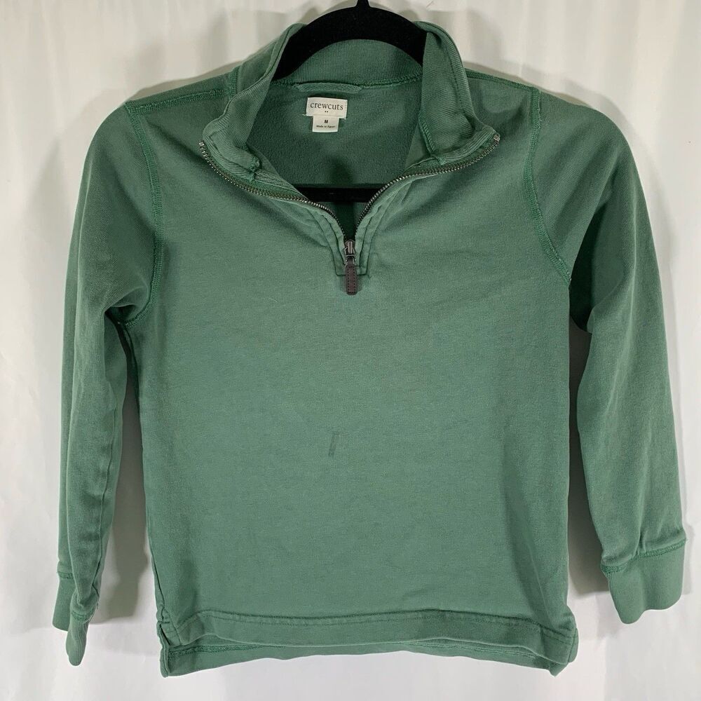 Crewcuts Sweater Boys Medium Green 1/4 Zip Long Sleeve 100% Cotton Pullover
